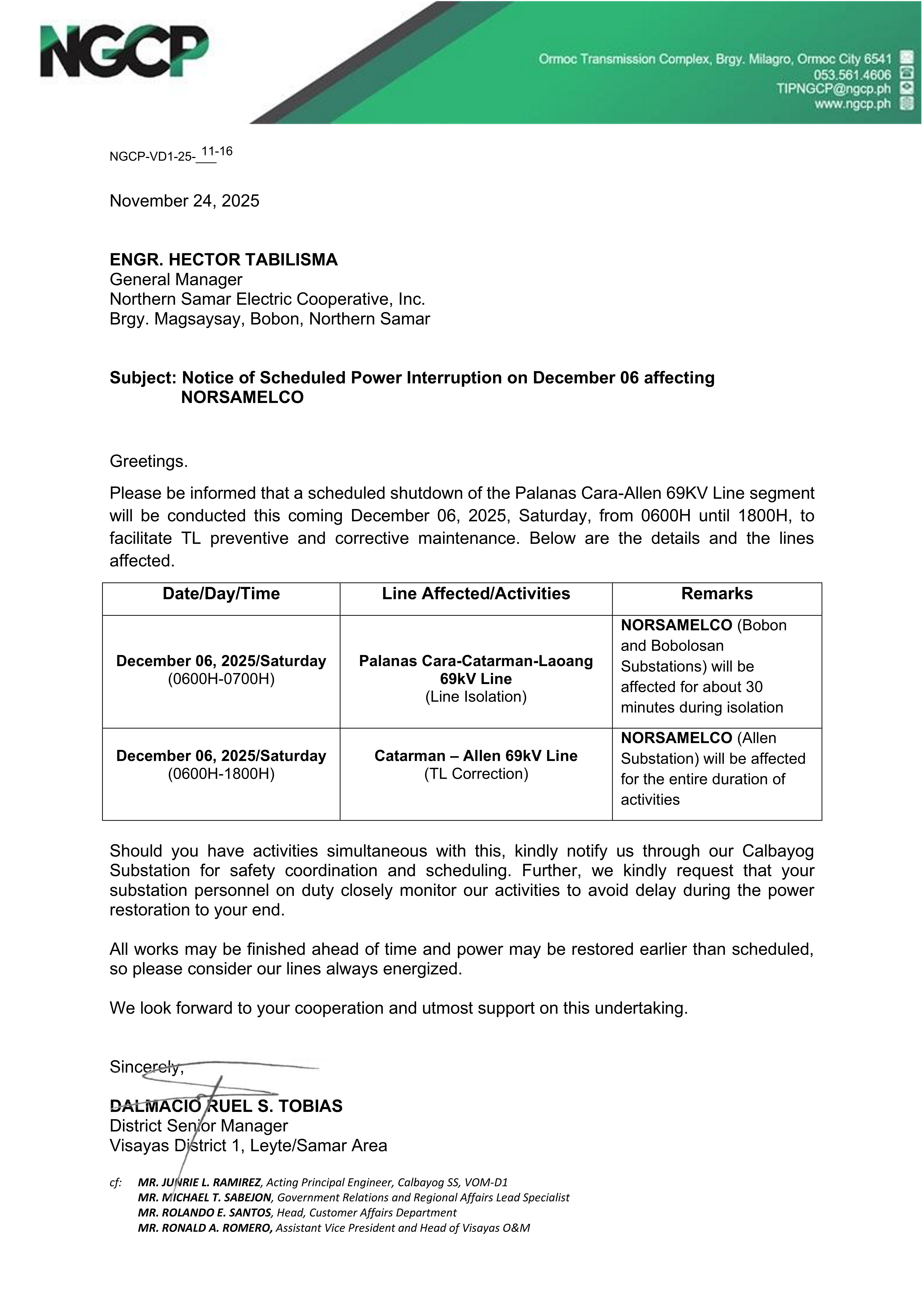 NGCP POWER INTERRUPTION