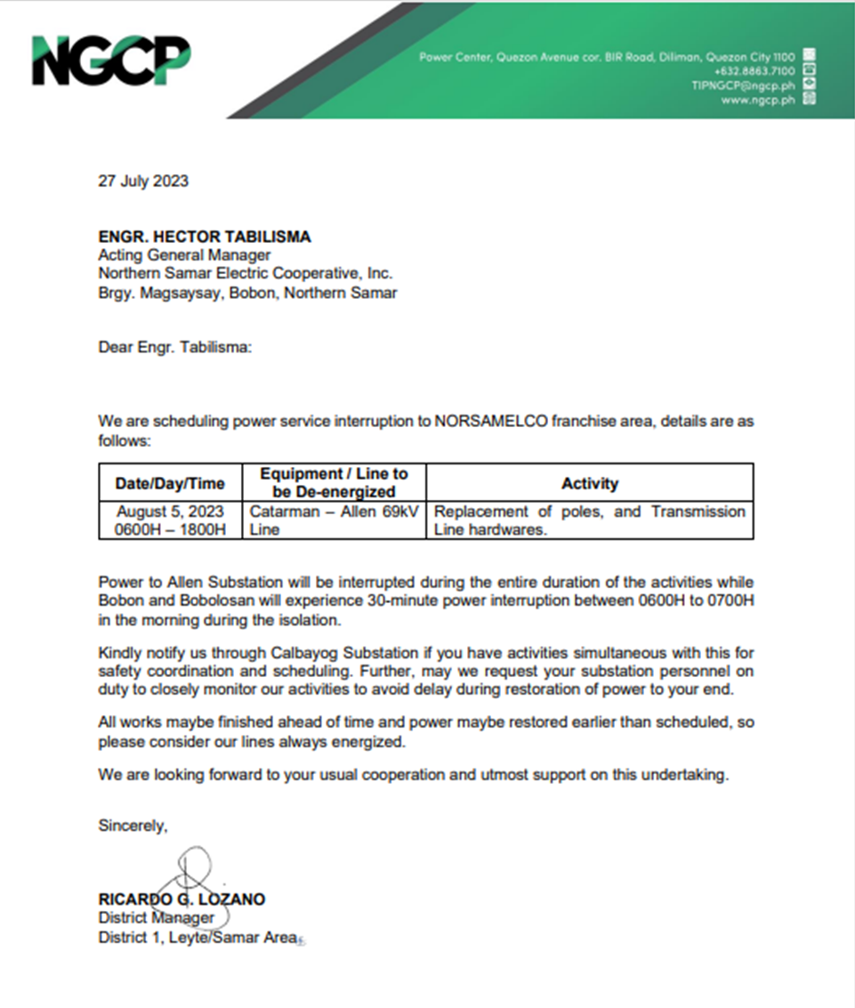 NGCP POWER INTERRUPTION