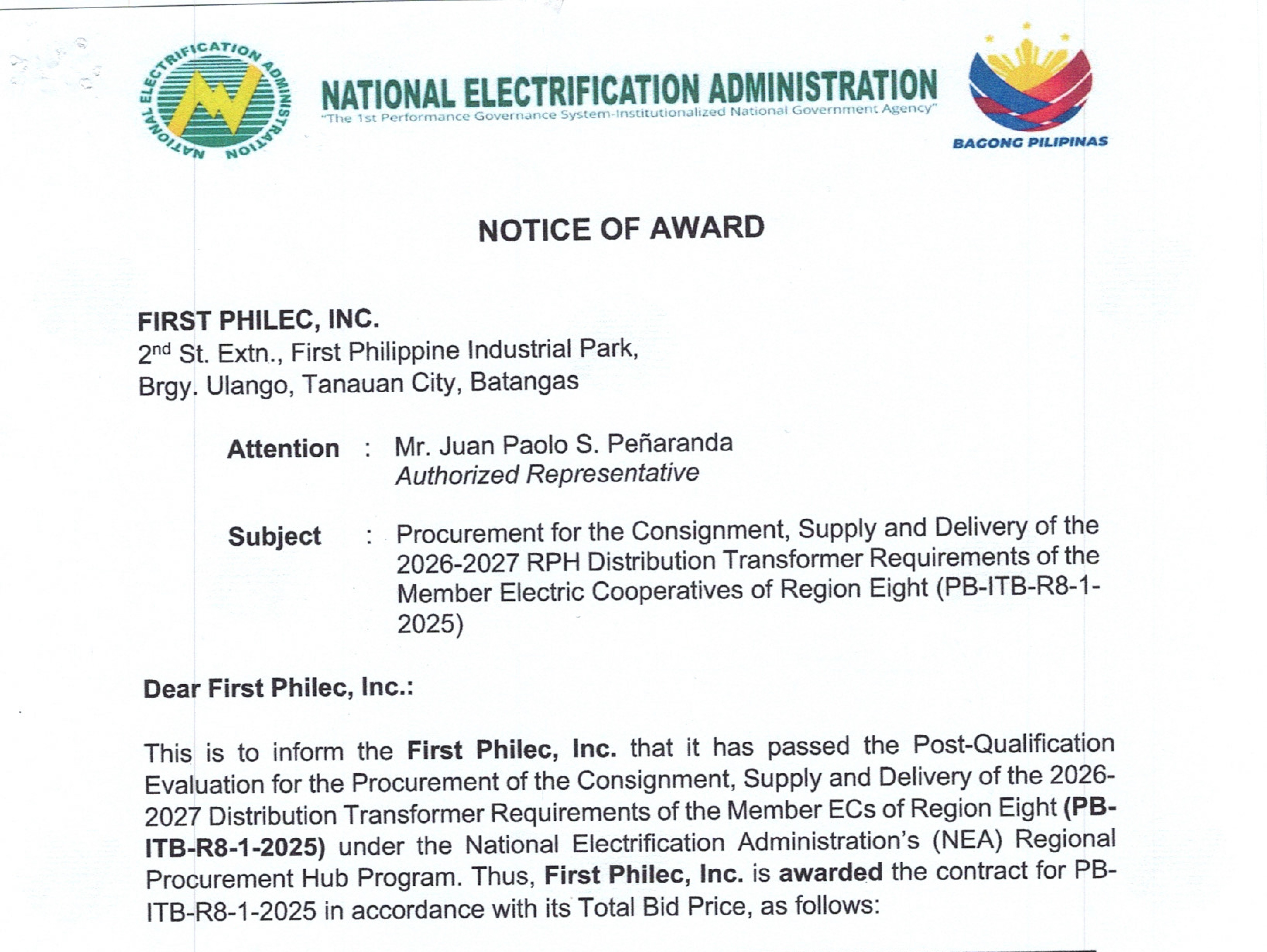 INVITATION TO BID &ndash; R8 RPH Bidding No. 3