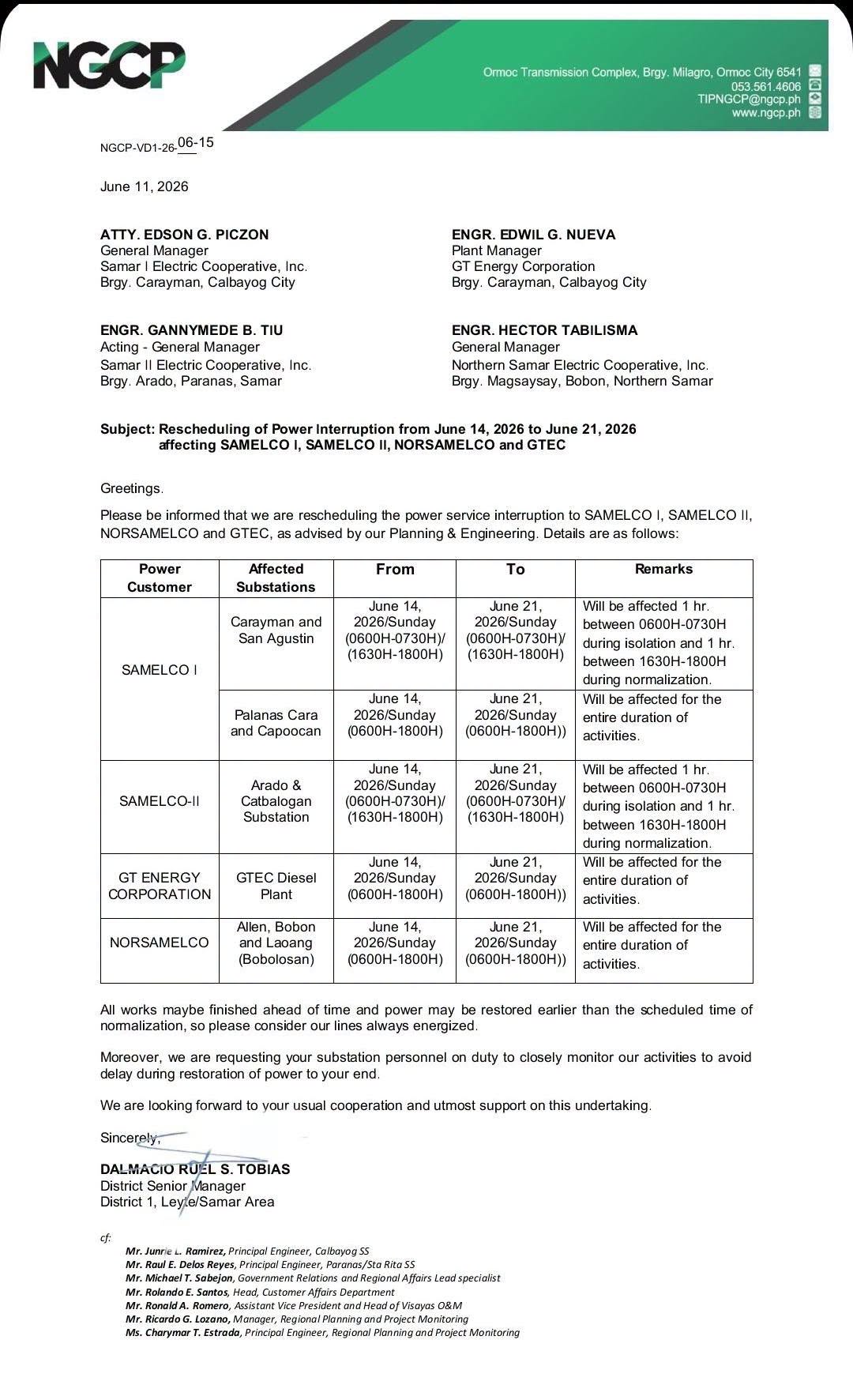 NGCP POWER INTERRUPTION
